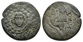 PONTOS. Amisos. Ae (Circa 85-65 BC). Time of Mithradates VI Eupator.
Obv: Aegis facing.
Rev: AMIΣOY.
Nike advancing right with shouldered palm branch;...