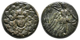 PONTOS. Amisos. Ae (Circa 85-65 BC). Time of Mithradates VI Eupator.
Obv: Aegis facing.
Rev: AMIΣOY.
Nike advancing right with shouldered palm branch;...