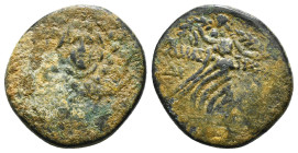 PONTOS. Amisos. Ae (Circa 85-65 BC). Time of Mithradates VI Eupator.
Obv: Aegis facing.
Rev: AMIΣOY.
Nike advancing right with shouldered palm branch;...