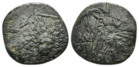 PONTOS. Amisos. Ae (Circa 85-65 BC). Time of Mithradates VI Eupator.
Obv: Aegis facing.
Rev: AMIΣOY.
Nike advancing right with shouldered palm branch;...