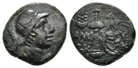 PONTOS. Amisos. Ae (Circa 111-105 or 95-90 BC). Struck under Mithradates VI Eupator.
Obv: Helmeted head of Ares right.
Rev: AMI - ΣOV.
Sword in sheath...