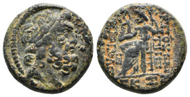 SELEUCIS & PIERIA. Antioch. Ae Tetrachalkon (63-28 BC). 
Obv: Laureate head of Zeus right.
Rev: ANTIOXEΩN THΣ MHTPOΠOΛEΩΣ.
Zeus seated left on throne,...