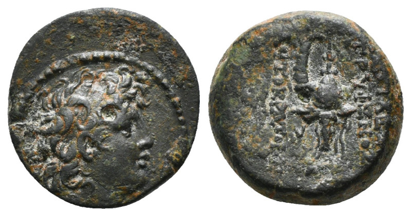 SELEUKID KINGDOM. Tryphon (Circa 142-138 BC). Ae. Antioch.
Obv: Diademed head ri...