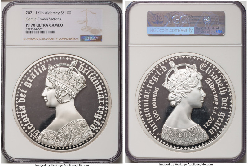British Dependency. Elizabeth II silver Proof "Gothic Crown - Portrait" 100 Poun...