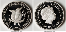 Elizabeth II silver Proof "Kookaburra" 30 Dollars (1 Kilo) 2000-P UNC, Perth mint, KM447. Kookaburra series. Mintage: 266. A large issue that features...