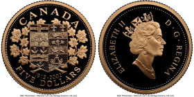 Elizabeth II gold Proof "90th Anniversary of Five Dollars" 5 Dollars 2002 PR69 Ultra Cameo NGC, Royal Canadian mint, KM519. HID09801242017 © 2024 Heri...