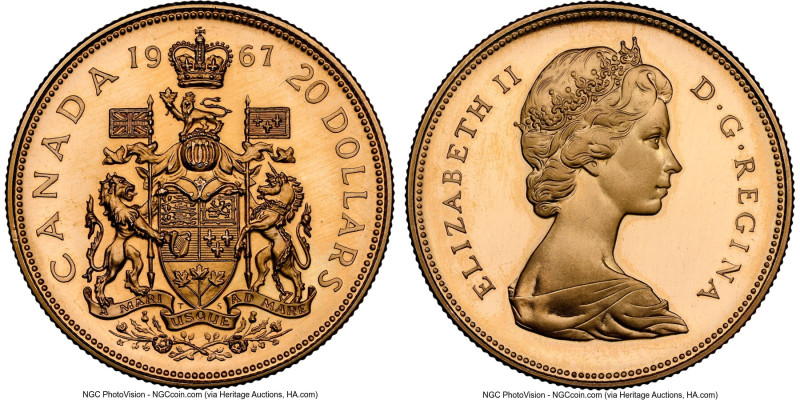 Elizabeth II gold Specimen "Confederation Centennial" 20 Dollars 1967 SP67 Cameo...