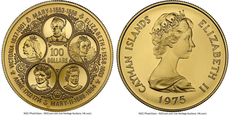 British Colony. Elizabeth II gold "Five Queens" 100 Dollars 1975 MS69 NGC, KM13,...
