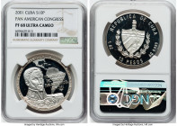 Republic Proof "Pan American Congress" 10 Pesos (1 oz) 2001 PR68 Ultra Cameo NGC, Havana mint, KM778. Commemorating the 175th anniversary of the Pan A...