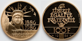 Republic gold Proof "Statue of Liberty" 100 Francs 1986 UNC, KM960b. Mintage: 17,000. HID09801242017 © 2024 Heritage Auctions | All Rights Reserved