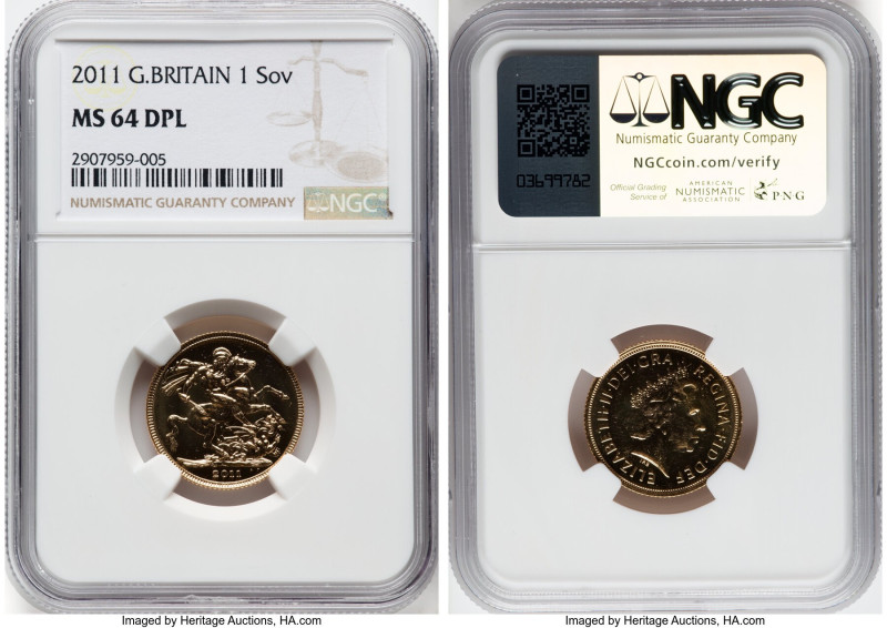 Elizabeth II gold Sovereign 2011 MS64 Deep Prooflike NGC, KM1002.1, S-SC7. HID09...