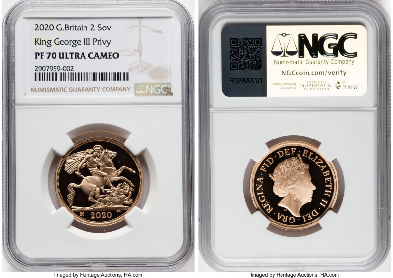 Elizabeth II gold Proof 2 Pounds 2020 PR70 Ultra Cameo NGC, S-SD9B. King George ...