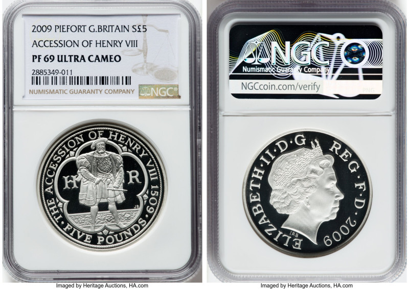 Elizabeth II Proof "Accession of Henry VIII" 5 Pounds 2009 PR69 Ultra Cameo NGC,...