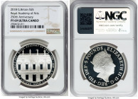 Elizabeth II silver Proof "Royal Academy of Arts - 250th Anniversary" 5 Pounds 2018 PR69 Ultra Cameo NGC, Royal mint, S-L64. Mintage: 1,671. Commemora...