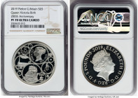 Elizabeth II silver Proof Piefort "Queen Victoria Birth - 200th Anniversary" 5 Pounds 2019 PR70 Ultra Cameo NGC, Royal mint, S-L77. Mintage: 1,518. A ...