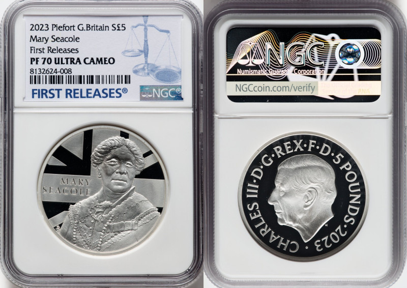 Charles III silver Proof Piefort "Mary Seacole" 5 Pounds 2023 PR70 Ultra Cameo N...