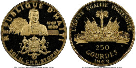 Republic gold Proof "King Henri Christophe" 250 Gourdes 1969-IC PR63 Ultra Cameo NGC, Arezzo Mint, KM75, Fr-7. Mintage: 470. Commemorating the 10th An...