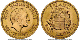 Republic gold "Jon Sigurdsson" 500 Kronur 1961 MS66 NGC, KM14. Jon Sigurdsson Sesquicentennial. HID09801242017 © 2024 Heritage Auctions | All Rights R...