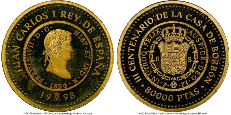 Juan Carlos I gold Proof "House of Borbón - Ferdinand VII" 80000 Pesetas 1998-M ...