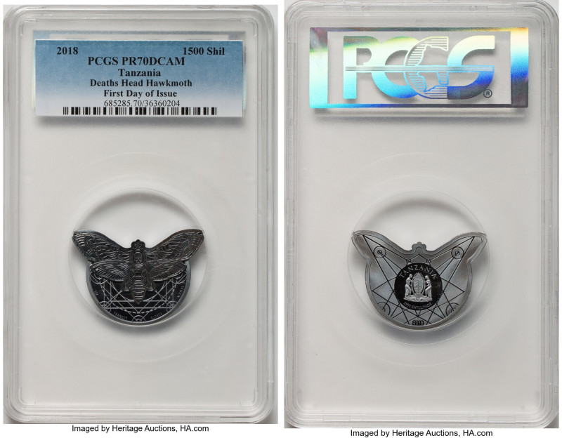 Republic silver Proof "Death's Head Hawkmoth" 1500 Shillings 2018 PR70 Deep Came...