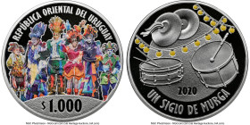 Republic 3-Piece lot of Certified Assorted silver Proof "100th Anniversary" 1000 Pesos Uruguay PR70 Ultra Cameo NGC, 1) Colorized "100 Years of Murga"...