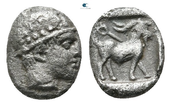 Thrace. Ainos circa 480-400 BC. 
Obol AR

7mm., ,33g.

Head of Hermes right...