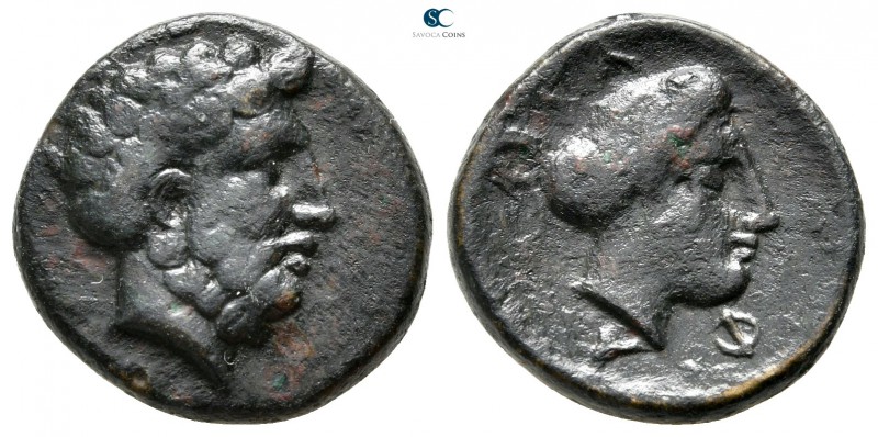 Thessaly. Phalanna 375-300 BC. 
Dichalkon Æ

17mm., 4,40g.

[ΠΕΛΟΡΙΣ], head...