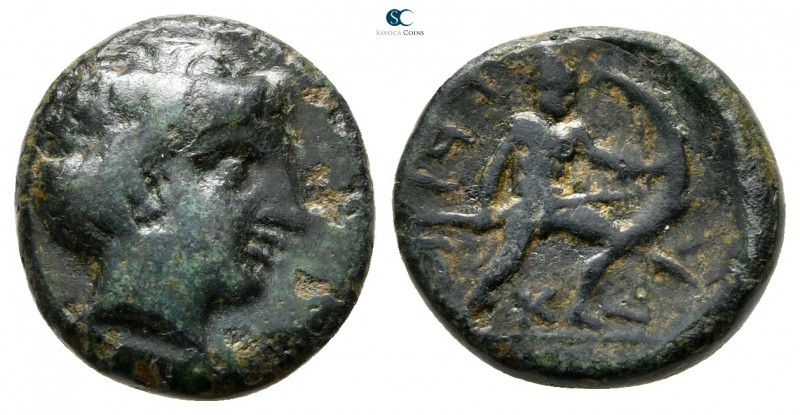 Thessaly. Trikka 400-344 BC. 
Chalkous Æ

14mm., 2,55g.

Head of the nymph ...