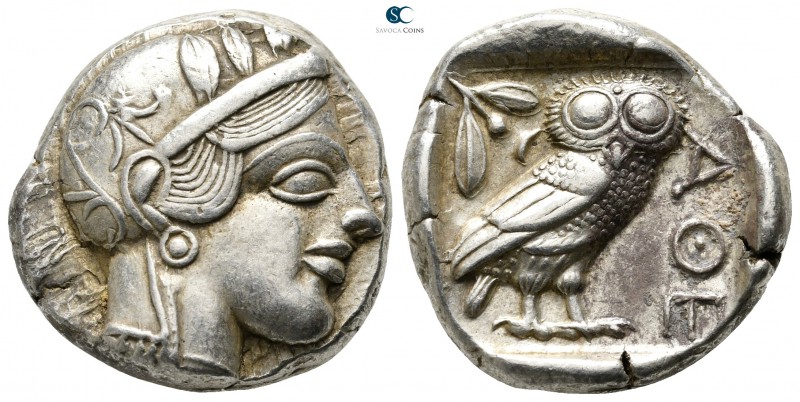 Attica. Athens 454-404 BC. 
Tetradrachm AR

23mm., 17,17g.

Head of Athena ...