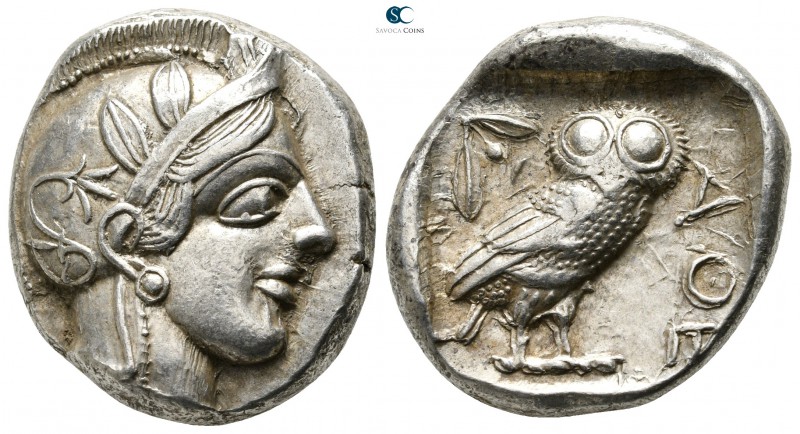 Attica. Athens 454-404 BC. 
Tetradrachm AR

25mm., 17,25g.

Head of Athena ...