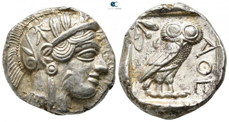 Attica. Athens 454-404 BC. 
Tetradrachm AR

25mm., 17,24g.

Head of Athena ...
