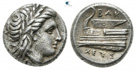 Bithynia. Kios  circa 350-300 BC. BAKXEYΣ (Baccheus), magistrate. Hemidrachm AR