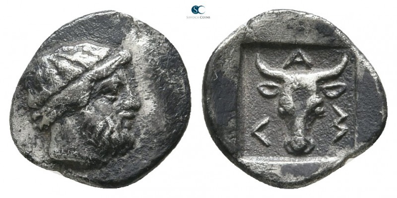 Troas. Lamponeia circa 400-300 BC. 
Obol AR

10mm., 0,60g.

Bearded head of...