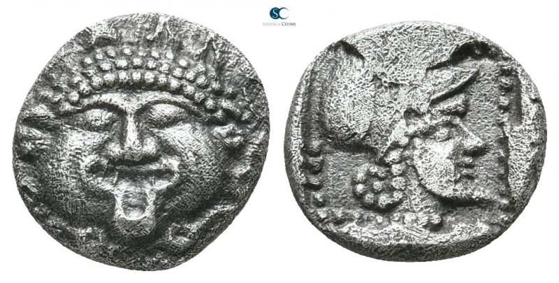 Lesbos. Methymna circa 500-460 BC. 
Diobol AR

11mm., 1,39g.

Facing gorgon...