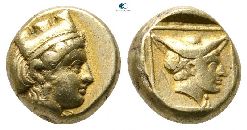 Lesbos. Mytilene 412-378 BC. 
Hekte EL

10mm., 2,53g.

Head of Kybele right...