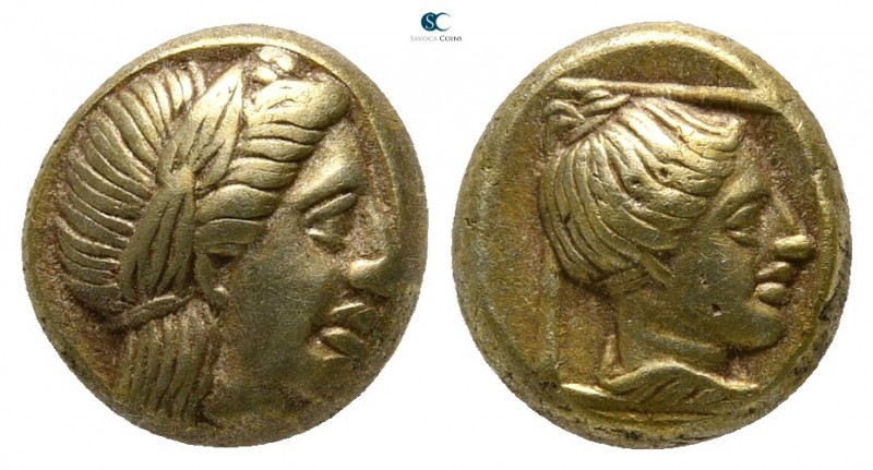 Lesbos. Mytilene 377-326 BC. 
Hekte EL

10mm., 2,55g.

Laureate head of Apo...