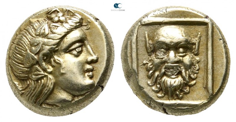 Lesbos. Mytilene 375-325 BC. 
Hekte EL

10mm., 2,59g.

Head of Dionysos rig...