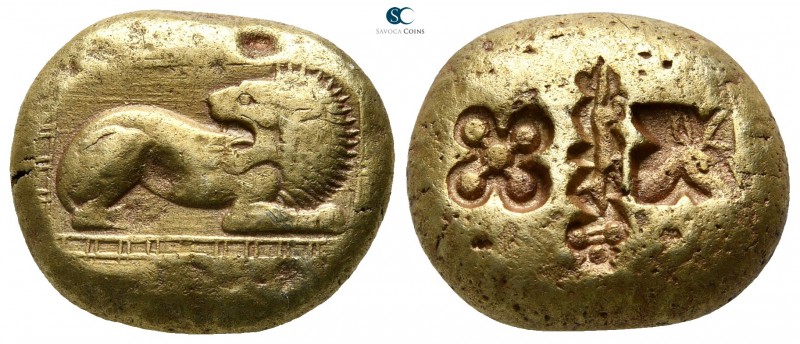 Ionia. Miletos circa 560-545 BC. 
Stater EL

19mm., 14,01g.

Lion seated ri...