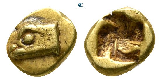 Ionia. Phokaia circa 625-522 BC. 
1/48 Stater EL

5mm., 0,32g.

Head of sea...
