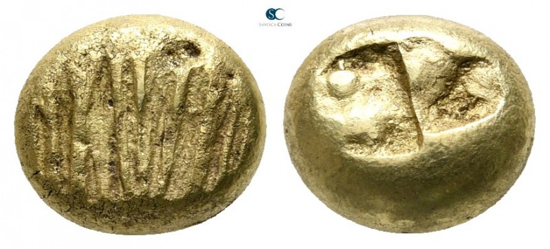 Ionia. Uncertain mint 650-600 BC. 
Hekte EL

9mm., 2,35g.

Flattened striat...
