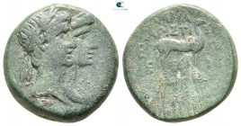 Ionia. Ephesos. Augustus with Livia 27 BC-AD 14. Uncertain Grammateus or Archiereus and magistrate. Bronze Æ