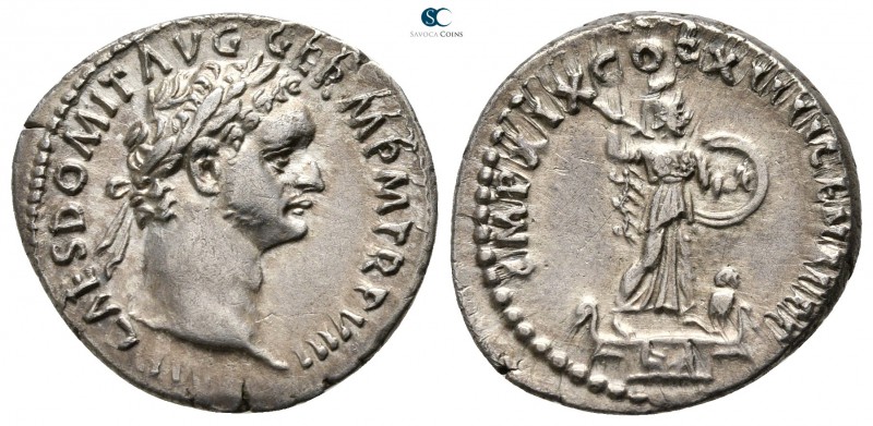 Domitian AD 81-96. Rome
Denarius AR

20mm., 3,22g.

[IMP] CAES DOMIT AVG GE...
