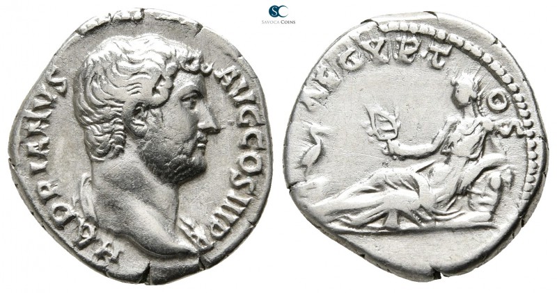 Hadrian AD 117-138. Rome
Denarius AR

18mm., 3,31g.

HADRIANVS AVG COS III ...