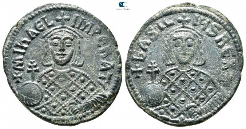 Michael III The Drunkard, with Basil I AD 842-867. Constantinople
Follis Æ

2...