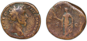 Rome Roman Empire 158 - 159 AE Sestertius - Marcus Aurelius (TR POT XIII COS II S C; Spes) Bronze Rome Mint 22.4g VF RIC III 1348Aa OCRE ric.3.ant.134...