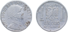 Albania Italian occupation 1940 R 0.20 Lek - Vittorio Emanuele III Stainless steel Rome Mint (700000) 4g VF KM 29