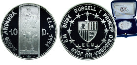 Andorra Principalty 1995 10 Diners - Joan Martí i Alanis (Customs Union) Silver (.925) Hamburg Mint (30000) PF KM 105