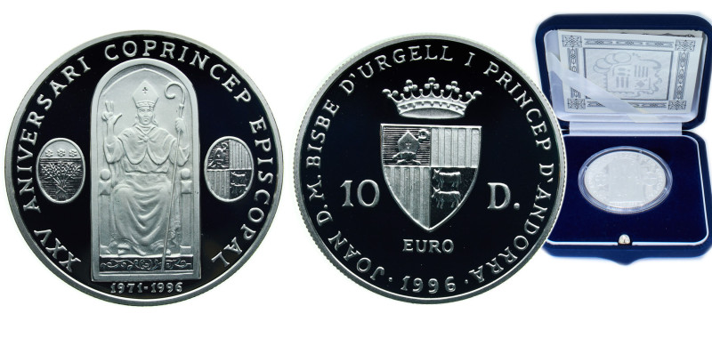 Andorra Principalty 1996 10 Diners - Joan Martí i Alanis (Silver Jubilee) Silver...