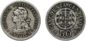 Angola Portuguese colony 1928 50 Centavos Nickel brass Lisbon Mint (1600000) 10.3g VF KM 69
