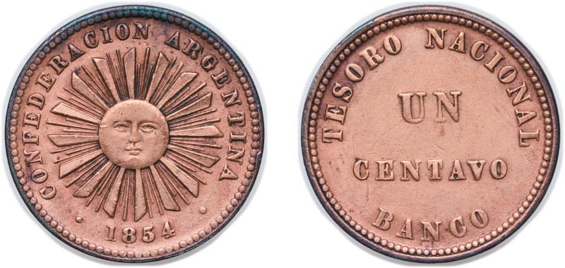 Argentina Argentine Confederation Federal Republic 1854 1 Centavo Copper Heaton ...